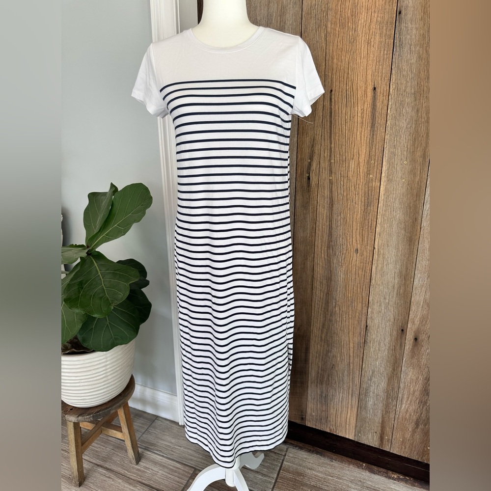 Vineyard Vines Women’s Maxi Long Midi Dress Navy Blue White Striped Slits XS NEW